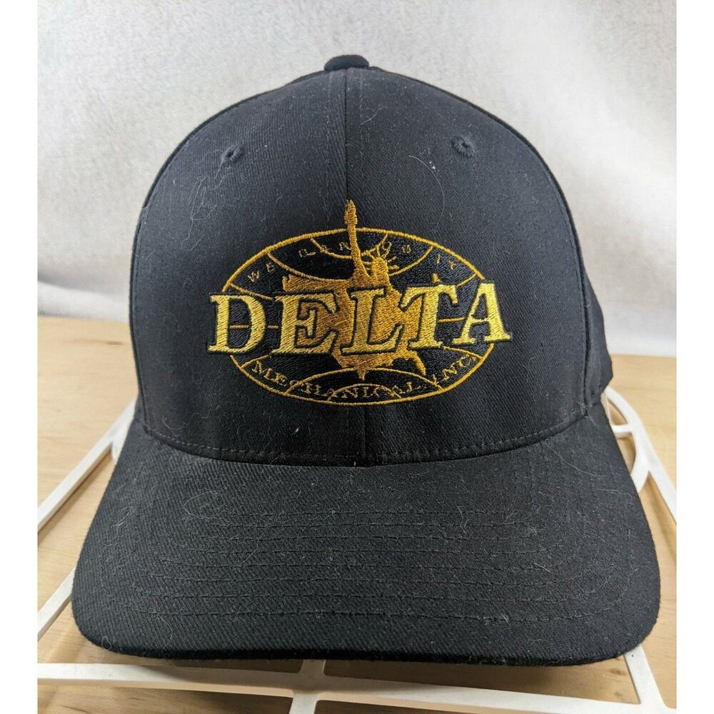Delta Flexfit‎ Cap Hat Baseball Black Size Fitted S/m Mens Tech Golf